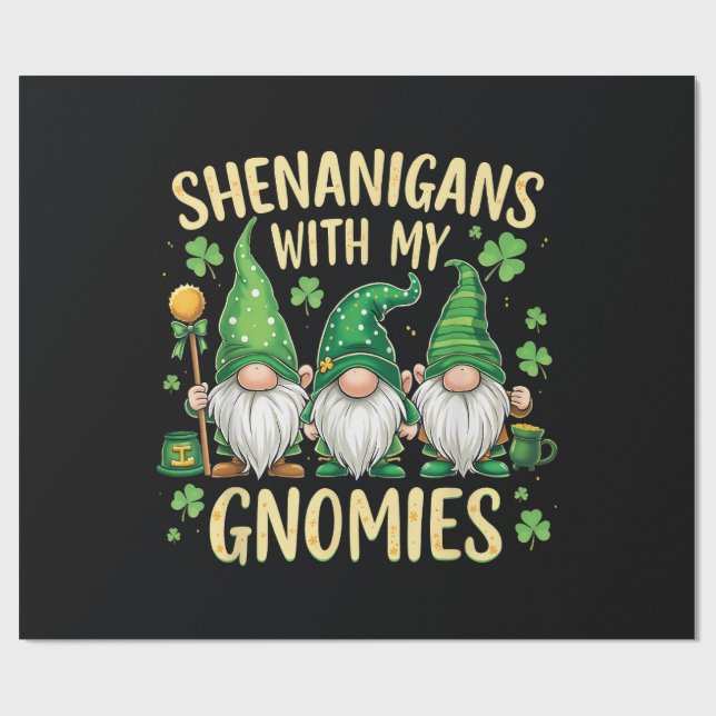 St Patrick’s Day Lucky Shamrock Gnome  Wrapping Paper (Flat)
