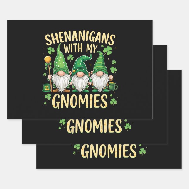 St Patrick’s Day Lucky Shamrock Gnome  Wrapping Paper Sheets (Set)