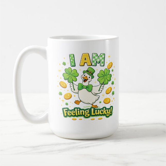 St Patrick’s Day Mug 15 oz – I Am Feeling Lucky  (Left)