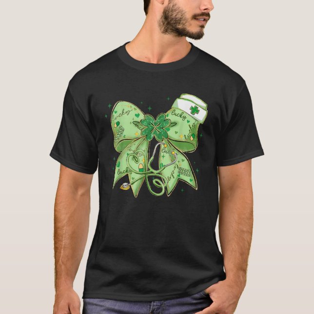 St Patrick s Day Nurse Coquette Bow Stethoscope Br T-Shirt (Front)