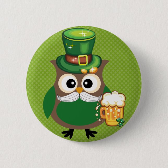 St. Patrick’s Day Owl Pinback Button (Front)