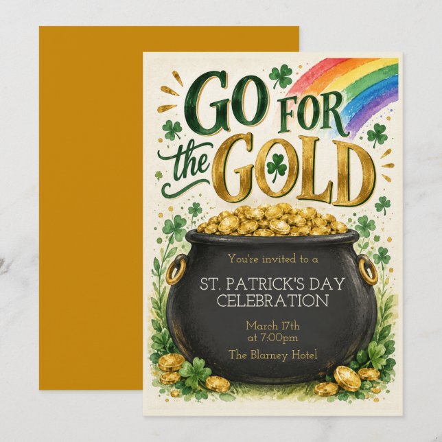 St. Patrick’s Day Party Invitation | Pot of Gold (Front/Back)