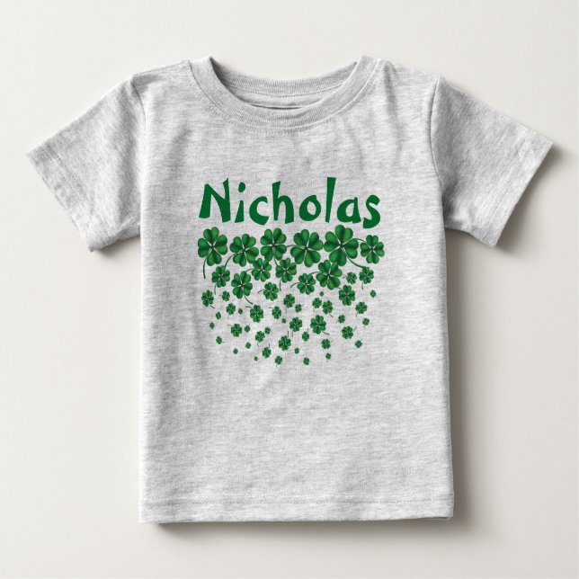 St. Patrick’s Day Personalized name with shamrocks Baby T-Shirt (Front)