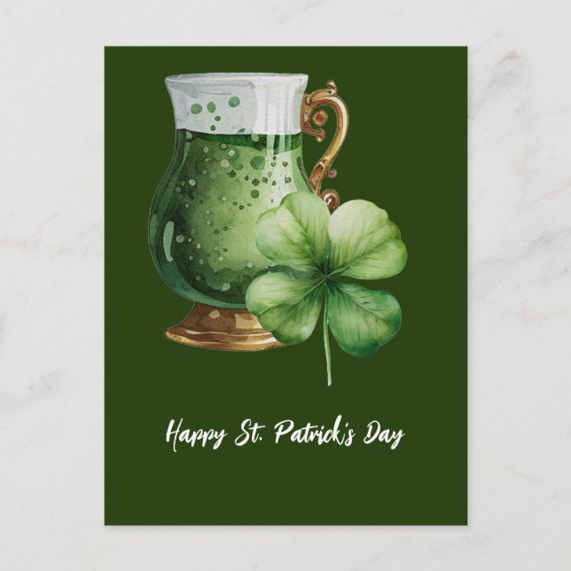 St. Patrick’s Day Shamrock Clover and beer Postcar Postcard (Front)