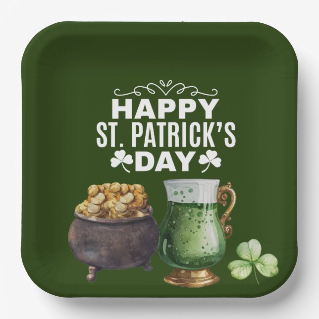 St. Patrick’s Day Shamrock Clover and Pot     Paper Plates (Front)