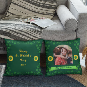 St. Patrick’s Day Shamrock Family Photo Keepsake Throw Pillow