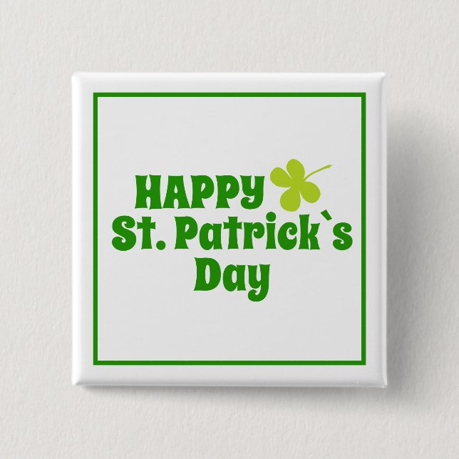 St Patrick`s day Shamrock Green Button (Front)
