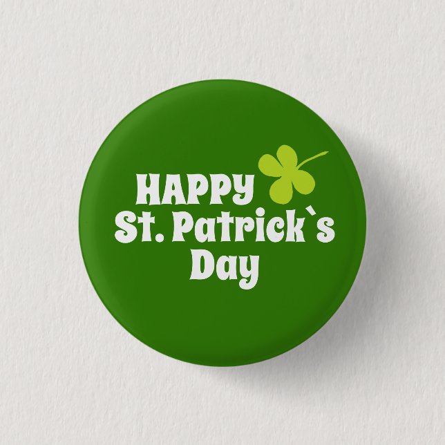 St Patrick`s day Shamrock Green Button (Front)