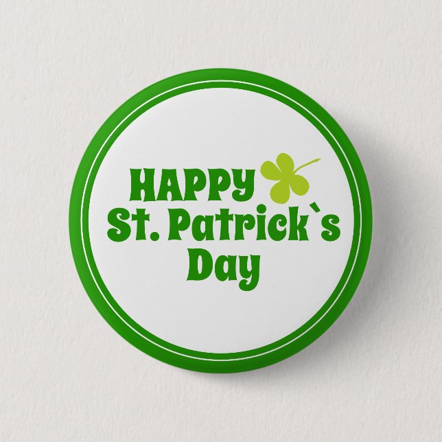 St Patrick`s day Shamrock Green Button (Front)