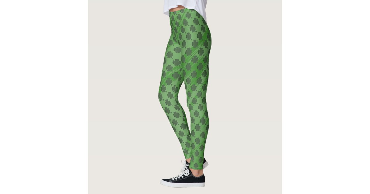 St Patrick`s Day Shamrock Green Pattern Leggings | Zazzle