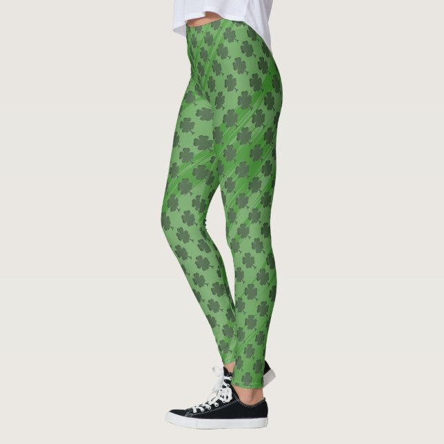 St Patrick`s Day Shamrock Green Pattern Leggings (Left)