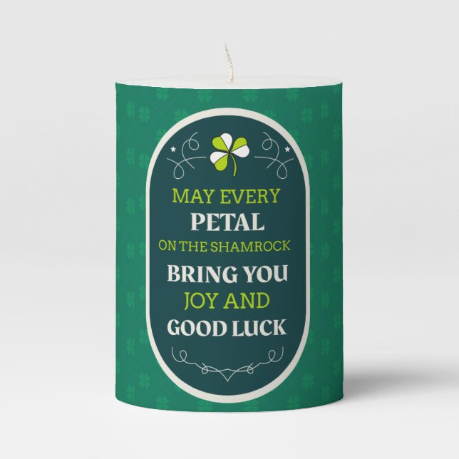 St. Patrick’s Day Shamrock – Irish Blessing Pillar Candle (Front)