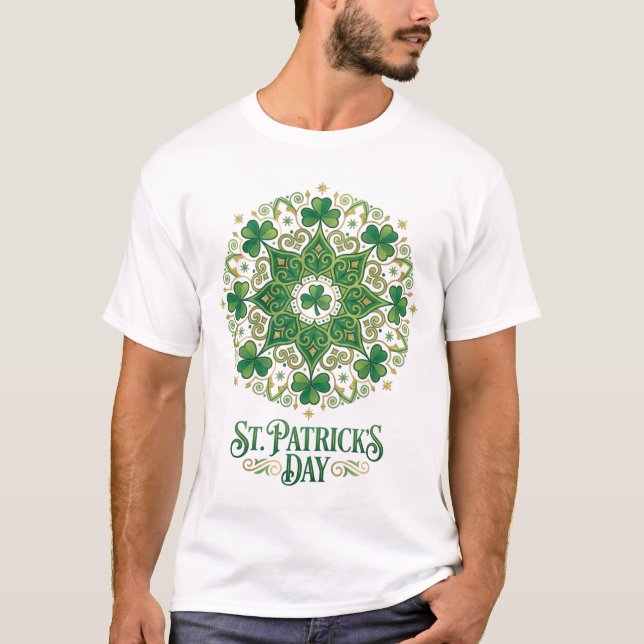 St. Patrick’s Day Shamrock Mandala Design T-Shirt (Front)