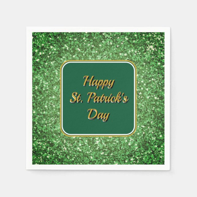 St. Patrick’s day sparkle glitter green pattern Napkins (Front)