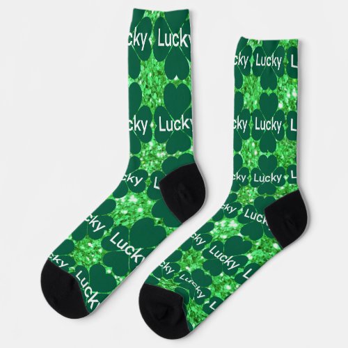 St Patricks day sparkle glitter green shamrocks Socks