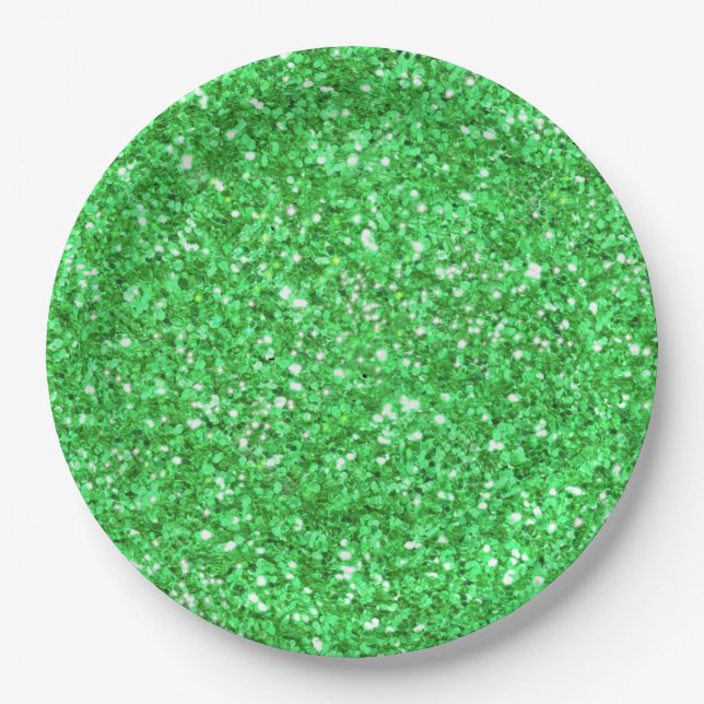 St. Patrick’s day sparkle glitter Kelly green   Paper Plates (Front)