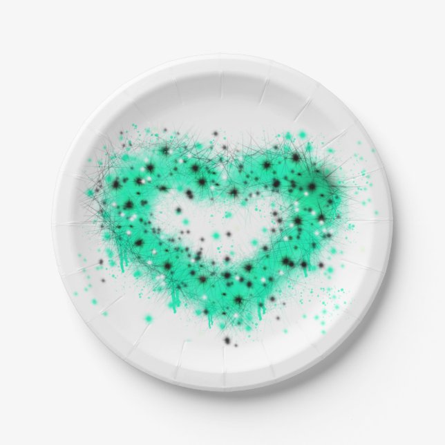 St. Patrick’s day | spray paint glittering heart Paper Plates (Front)