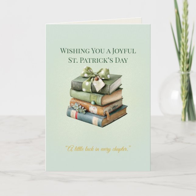 St. Patrick’s Day Stack of Books Card – Irish Luck (Front)