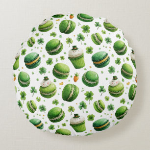 St. Patrick’s Day Watercolor Macaron & Shamrock Round Pillow