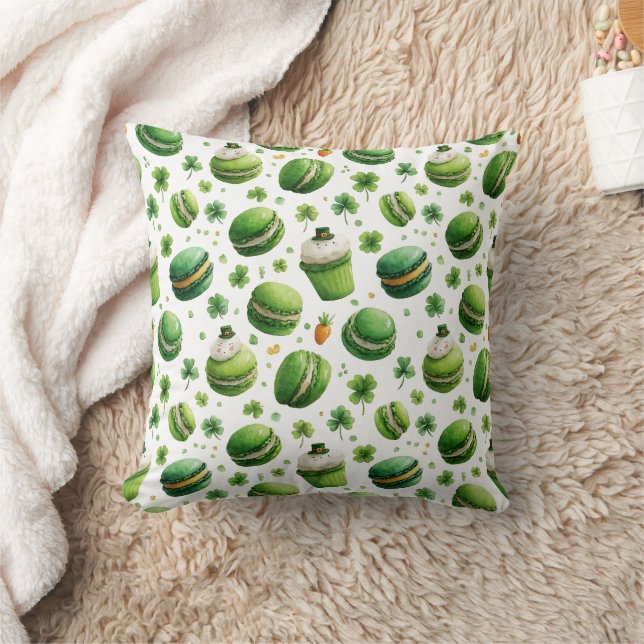 St. Patrick’s Day Watercolor Macaron & Shamrock  Throw Pillow (Blanket)