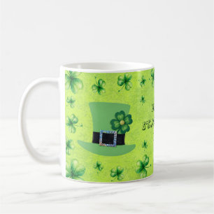 St. Patrick’s Day Watercolor Shamrock Hat on green Coffee Mug