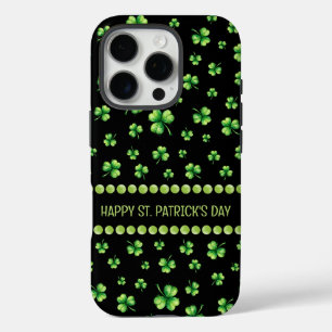 St. Patrick’s Day Watercolor Shamrock on black iPhone 16 Pro Case