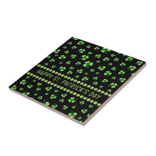 St. Patrick’s Day Watercolor Shamrock on black Ceramic Tile