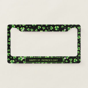 St. Patrick’s Day Watercolor Shamrock on black License Plate Frame