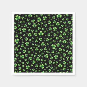 St. Patrick’s Day Watercolor Shamrock on black Napkins
