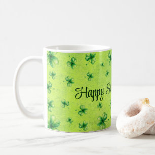 St. Patrick’s Day Watercolor Shamrock on green Coffee Mug