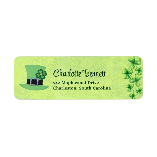 St. Patrick’s Day Watercolor Shamrock on green Label (Front)