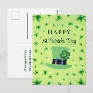St. Patrick’s Day Watercolor Shamrock on green Postcard