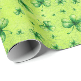 St. Patrick’s Day Watercolor Shamrock on green Wrapping Paper