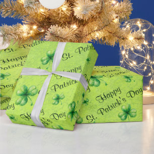 St. Patrick’s Day Watercolor Shamrock on green Wrapping Paper