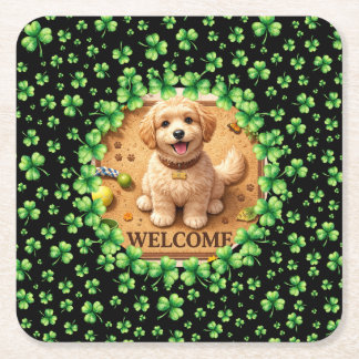 St. Patrick’s Day Watercolor Shamrock with photo Square Paper Coaster