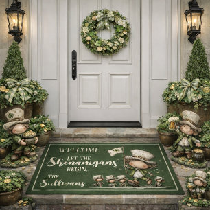 St. Patrick’s Day Welcome with Playful Leprechauns Doormat