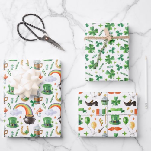 St Patricks Day Wrapping Paper Set of 3