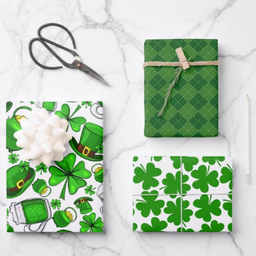 StPatricks Day Wrapping Paper Set of 3