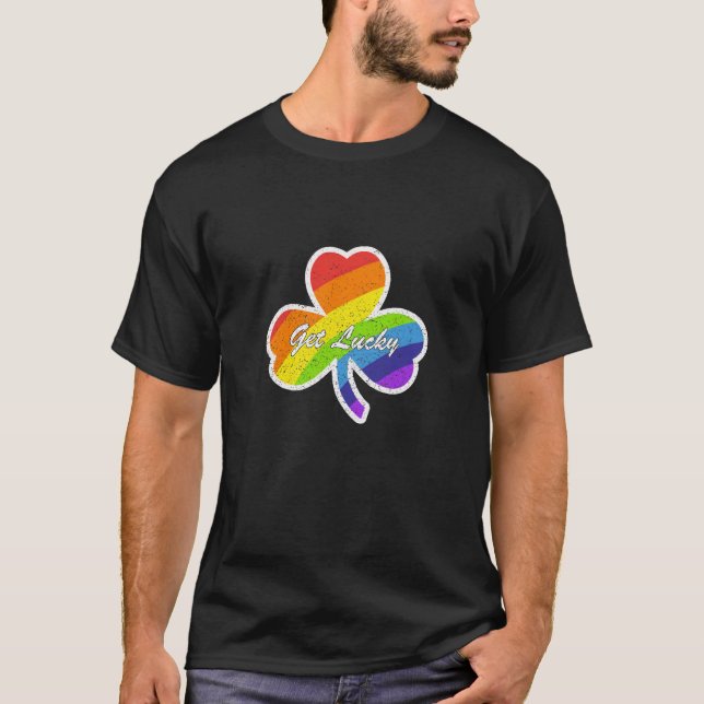 St Patrick_s Gay Pride Rainbow Shamrock Tshirt  LG (Front)