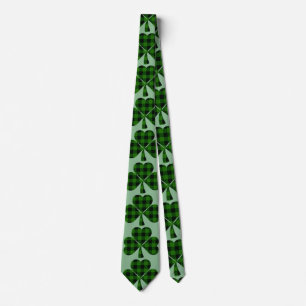 St. Patrick’s green clover black plaid shamrocks Neck Tie