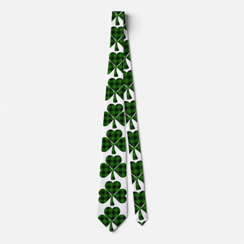 St Patricks green clover black plaid shamrocks Neck Tie