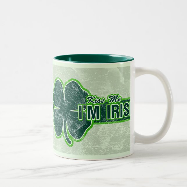 St. Patrick’s ‘Kiss Me’ Shamrock Grunge Mug (Right)