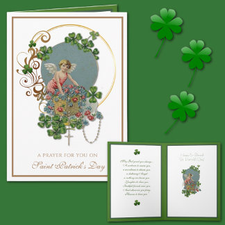 St. Patrick Shamrock Angel Rosary Prayer Card