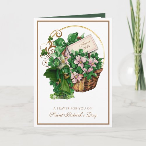 St Patrick Shamrock Basket Religious Blessing  Card