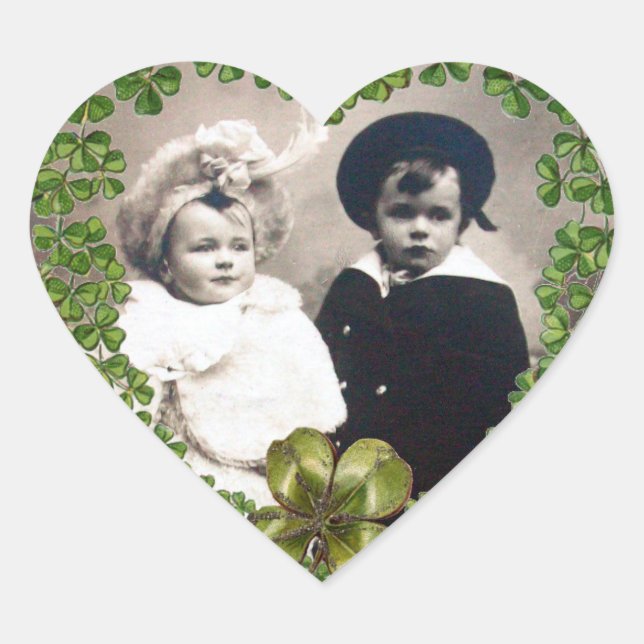 ST.PATRICK SHAMROCK HEART WEDDING PHOTO TEMPLATE HEART STICKER (Front)