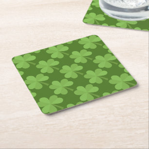St. Patrick Shamrock Irish Ireland Clovers Pattern Square Paper Coaster