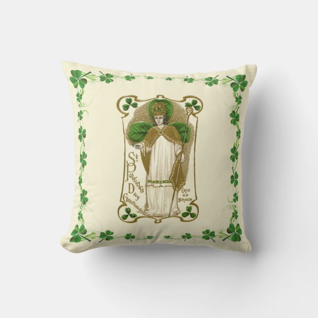 St. Patrick Shamrocks Religious Catholic Prayer Throw Pillow (Front)