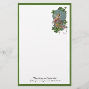 St. Patrick Shamrocks Religious Scripture Angel Stationery