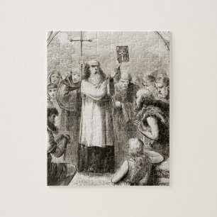 St. Patrick showing the people of Ireland the Four Jigsaw Puzzle