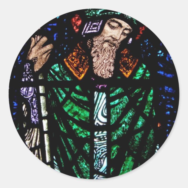 St. Patrick Stained Glass Classic Round Sticker (Front)